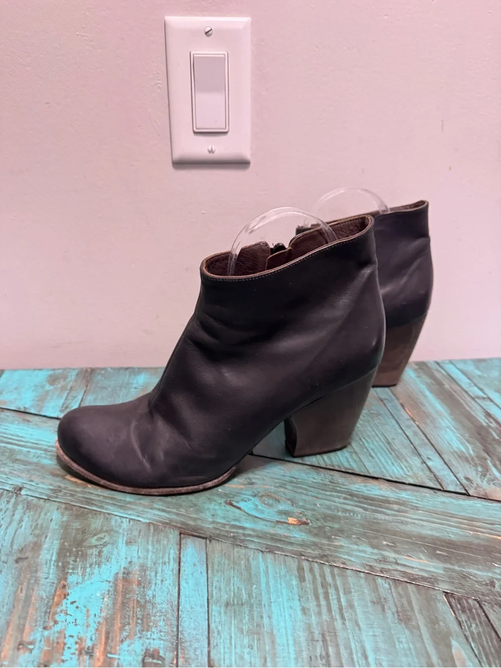 Coclico Black Leather Ankle Booties Block Heel Made in Spain Size 39 - Picture 6 of 14